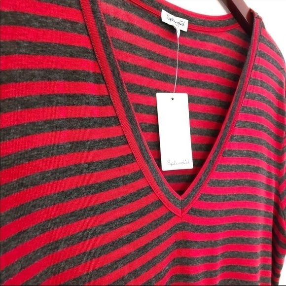 Splendid NWT Striped V Neck Knit Top Size Large in Red and Gray Stripe - Picture 3 of 9